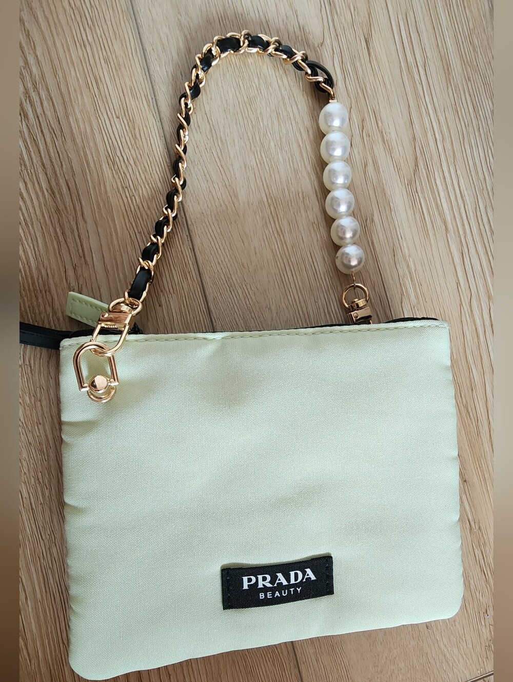 Prada Light Green & Black Beauty Double Pouch Small Clutch Bag With Chain Strap
